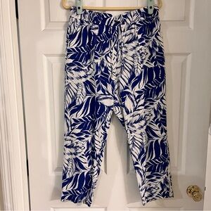 Calvin Klein linen blend pull on wide leg crop pants women’s medium blue white